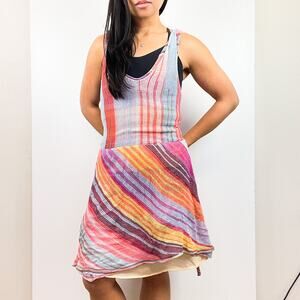 Cecilia Prado Anthropologie Size M Knit Striped Mini Dress Fit Flare Pink Blue